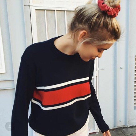 Brandy Melville Sweaters - BRANDY MELVILLE Navy knit with red&white stripe